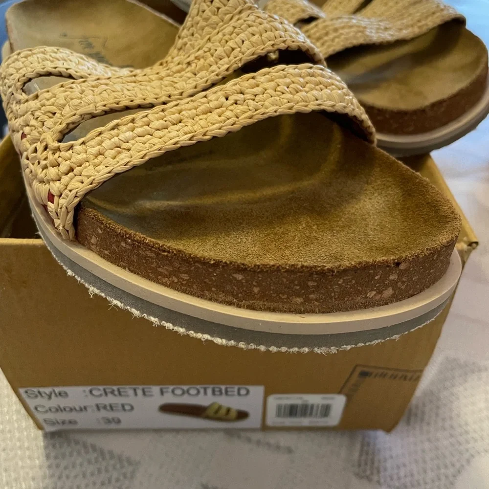 Free People Crete Cream Footbed Sandals with red accents